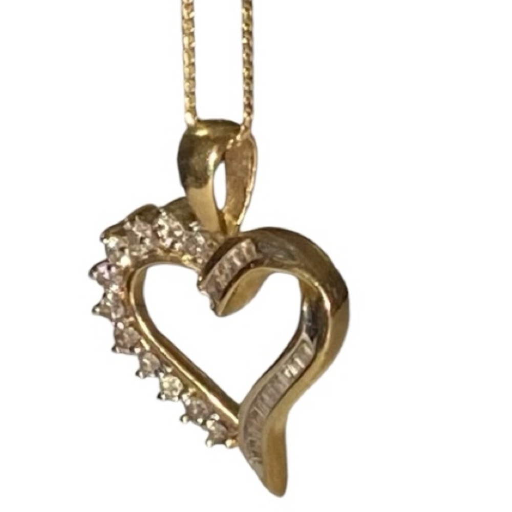 Vintage 10K GoldHeart round Baguette .5CTTW Diamonds w/14k Italian box chain - Picture 6 of 9